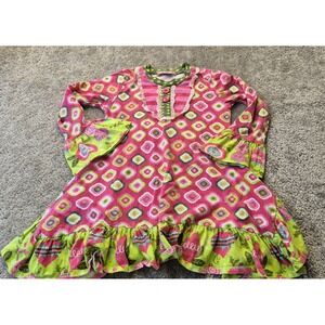 JELLY THE PUG Becca Dress Christmas Jingle Jells Ruffle Green Red Pink Geo Sz 8
